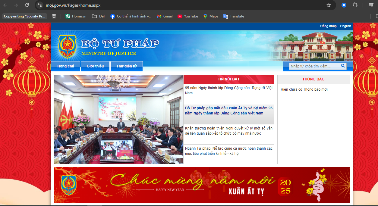 Trang web của bộ tư pháp