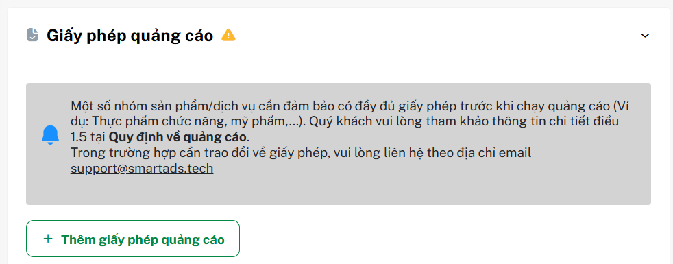 Quy định giấy phép quảng cáo khi thiết lập chiến dịch tại SmartAds