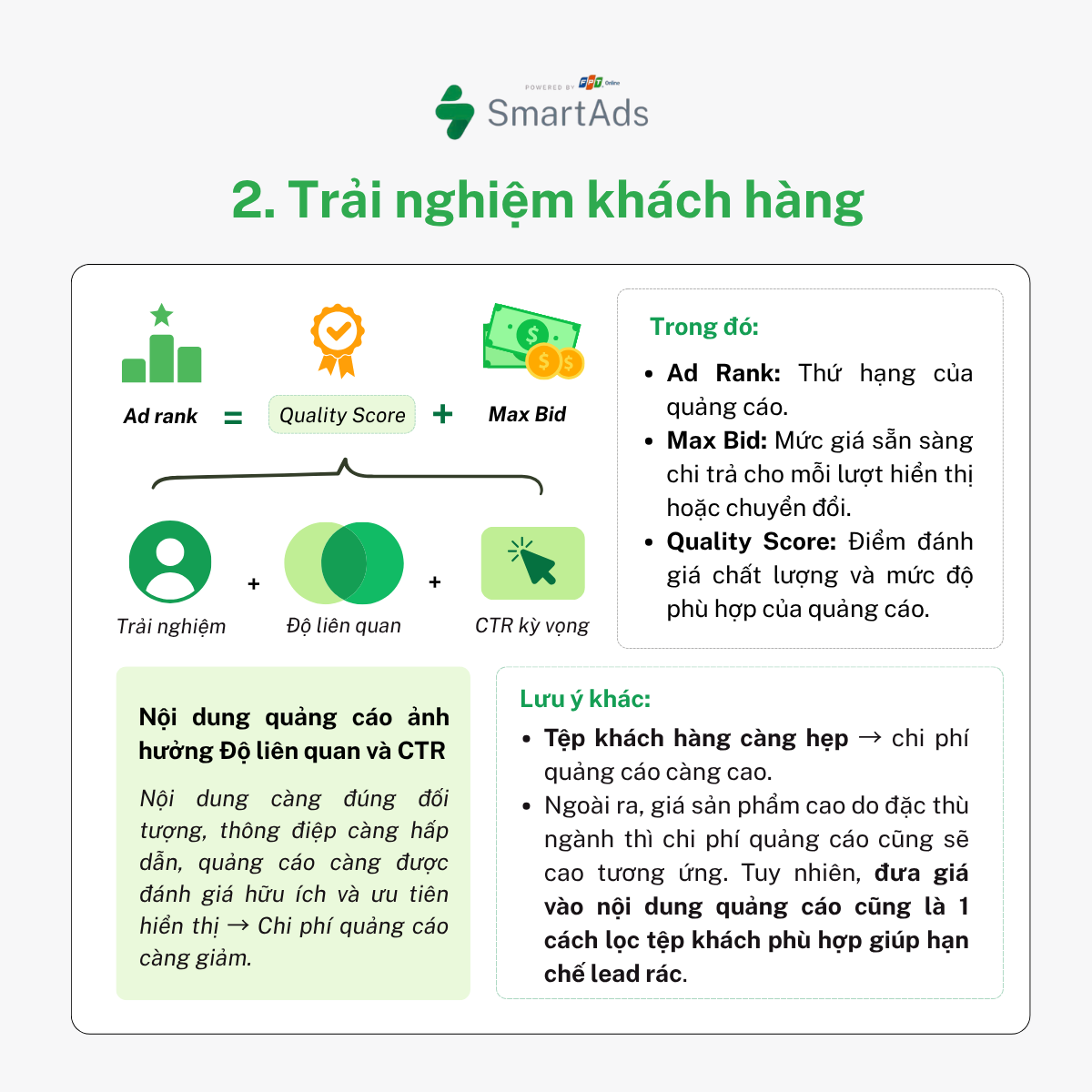 Trải nghiệm tốt là cơ sở cho điểm chất lượng của quảng cáo giúp tăng khả năng hiển thị