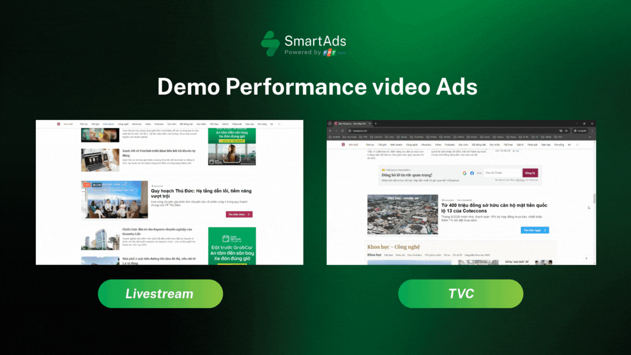 Demo định dạng Performance video Ads trên SmartAds
