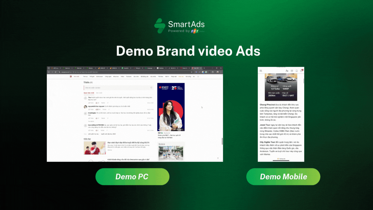 Demo định dạng Brand video Ads trên SmartAds