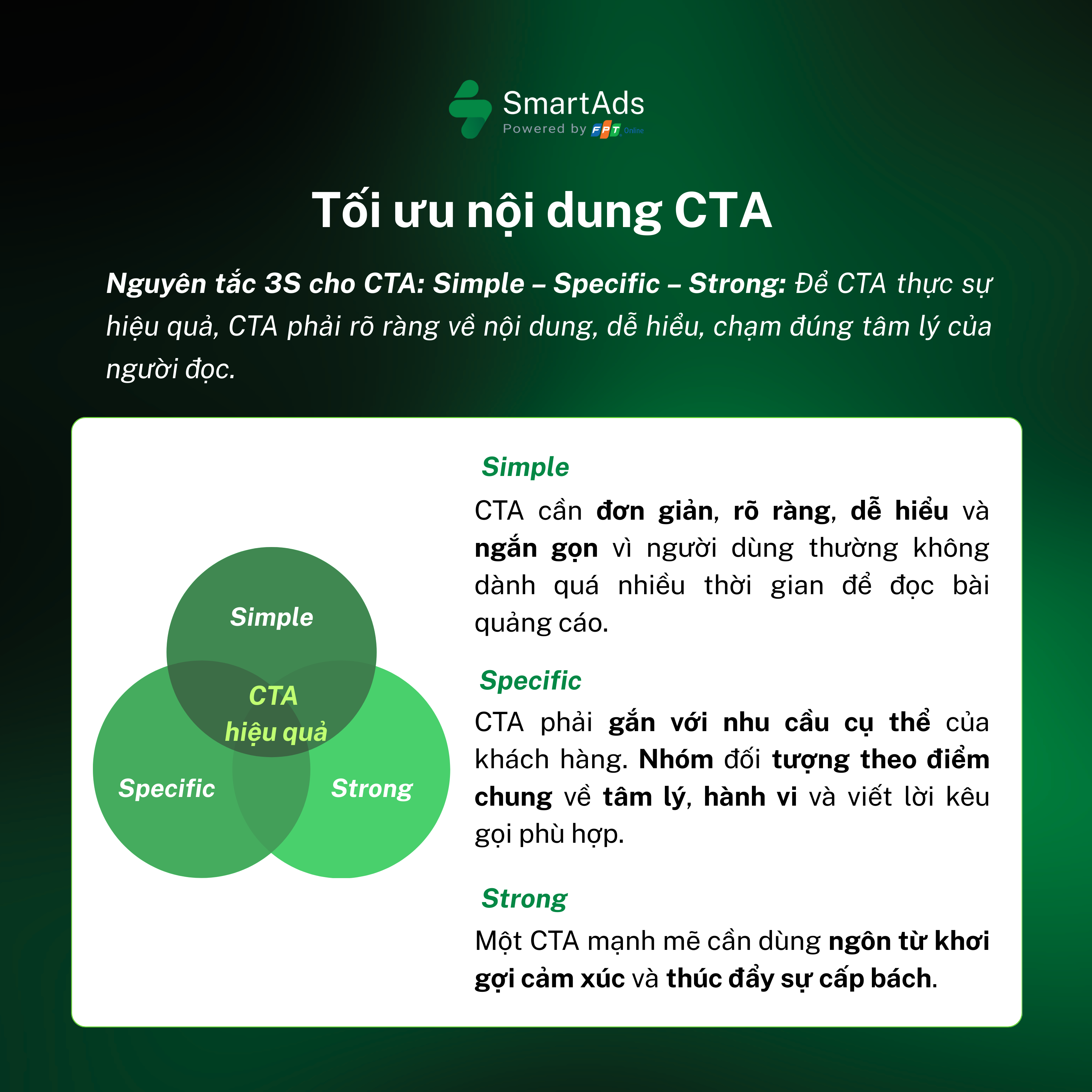 Tối ưu nội dung cho CTA theo nguyên tắc 3S