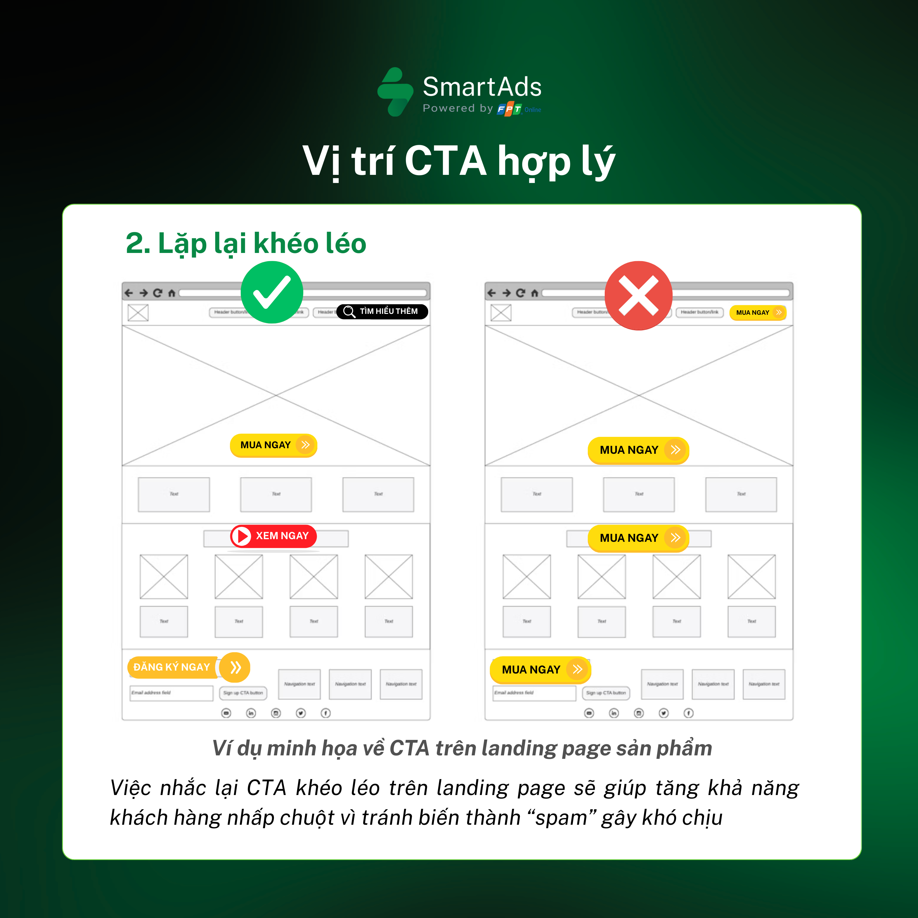 Sự lặp lại khéo léo với tần suất phù hợp sẽ giúp CTA  hòa hợp tự nhiên vào hành trình khách hàng