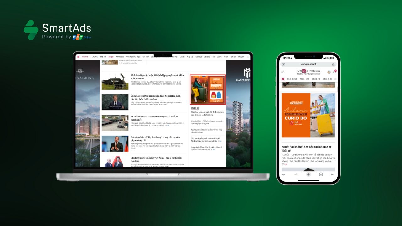 Minh họa hình thức display ads dạng banner trên hệ thóng SmartAds