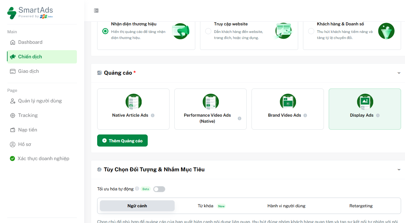 Cách thêm quảng cáo Display Ads trên SmartAds