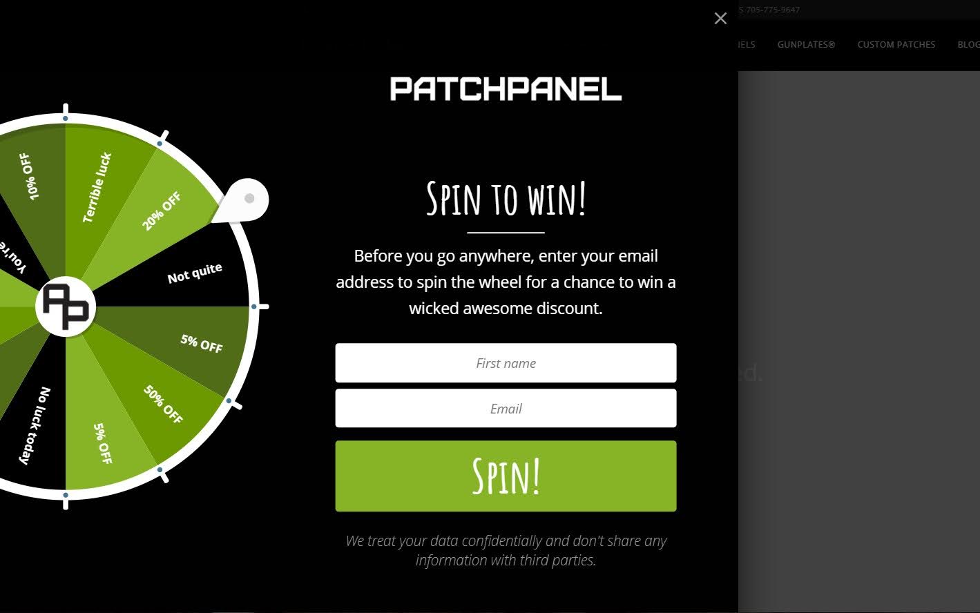 Example of a lucky spin wheel mini game on a landing page