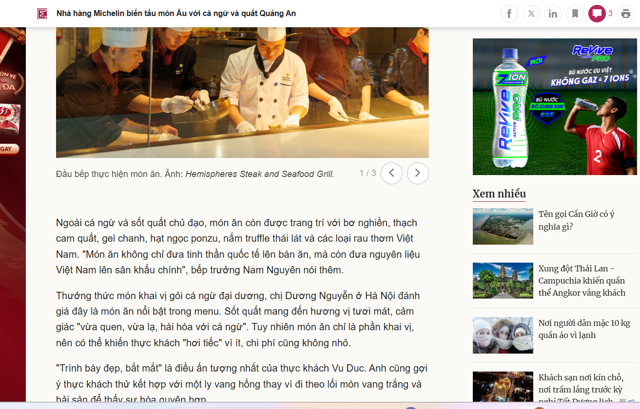 Example of branded content for a restaurant on VnExpress