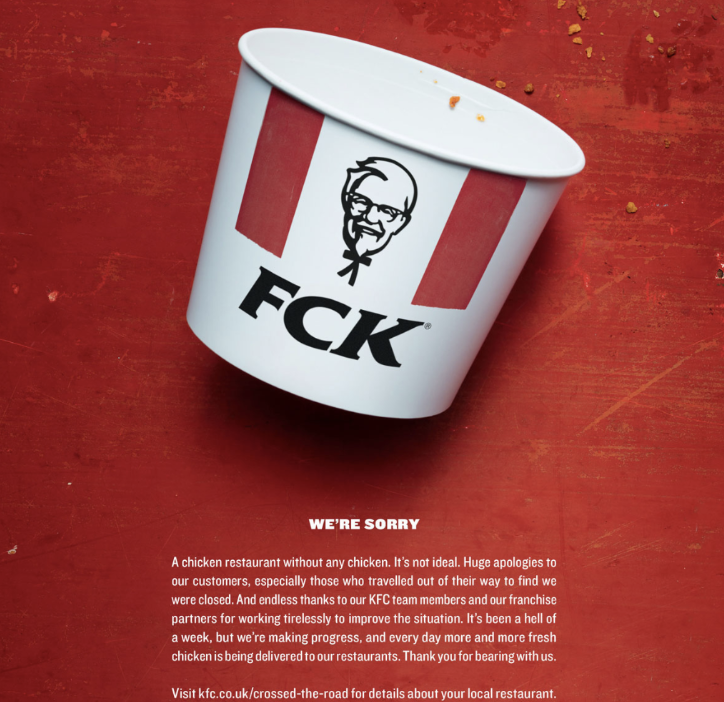 FCK, We’re Sorry: KFC’s iconic apology campaign. (Source: Digital Synopsis)