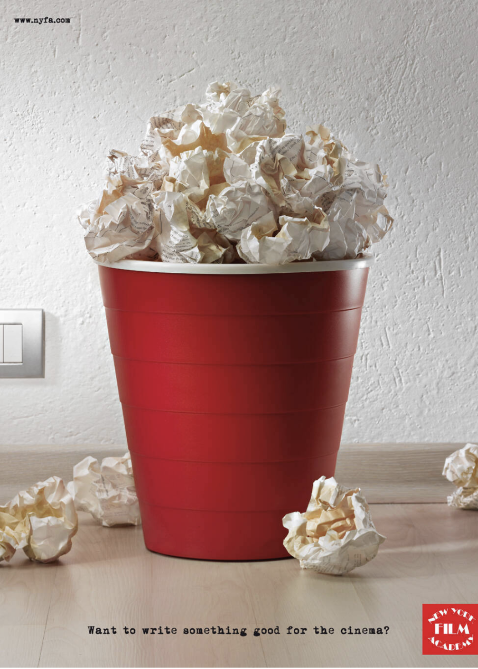 New York Film Academy uses popcorn imagery to evoke cinematic experience. (Source: Digital Synopsis)