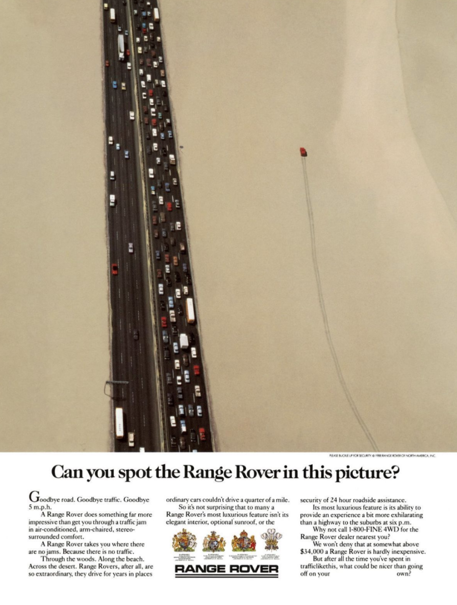 Range Rover print ad that increases attention and curiosity