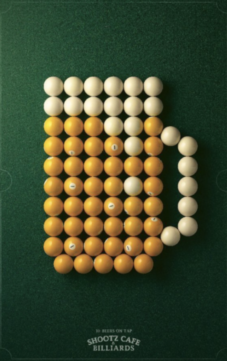 Shootz Cafe & Billiards Beer print ad