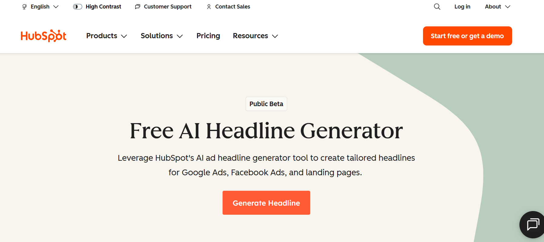 HubSpot AI Ad Headline Generator is integrated into the workflow but has language limitations