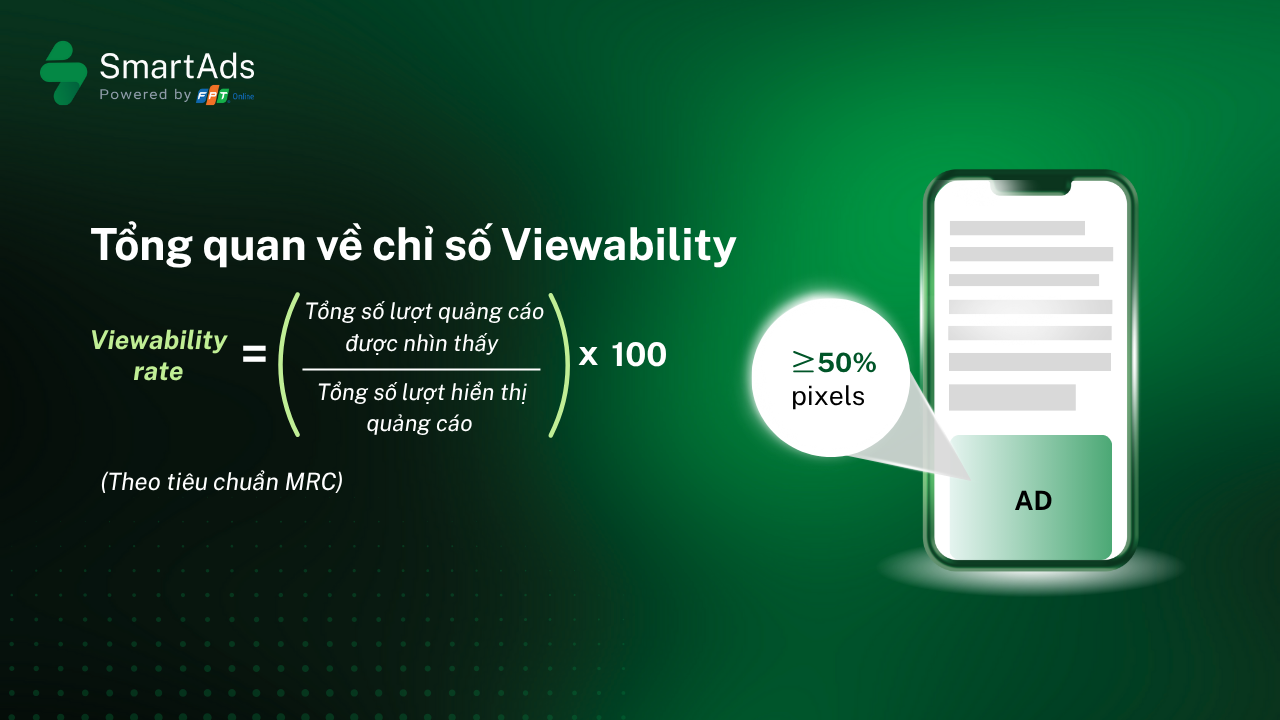 A display ad is considered viewable when at least 50 percent of its area is visible for one second