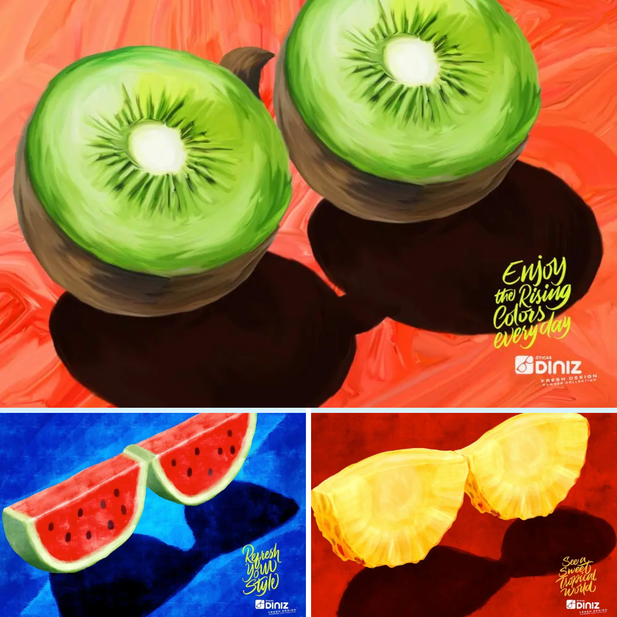 Trái cây tạo hình kính râm gợi liên tưởng đến mùa hè nắng nóng. (Nguồn: Penji)