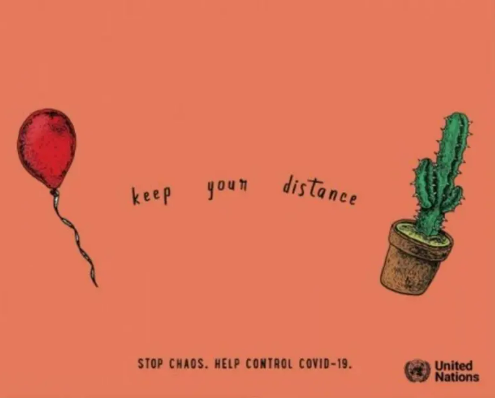 Xương rồng và bóng bay gợi nhắc về việc giữ khoảng cách. (Nguồn: Penji)