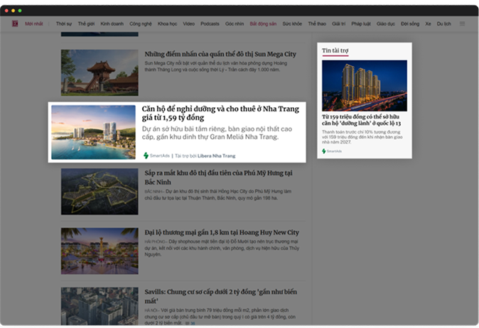 Native article ads format example on SmartAds platform