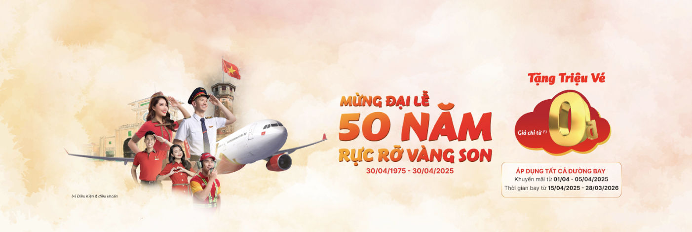 Vietjet Air duy trì chiến lược tung vé 0 đồng, giá ưu đãi mạnh vào dịp 30/4 - 1/5. Nguồn: Vietjet Air