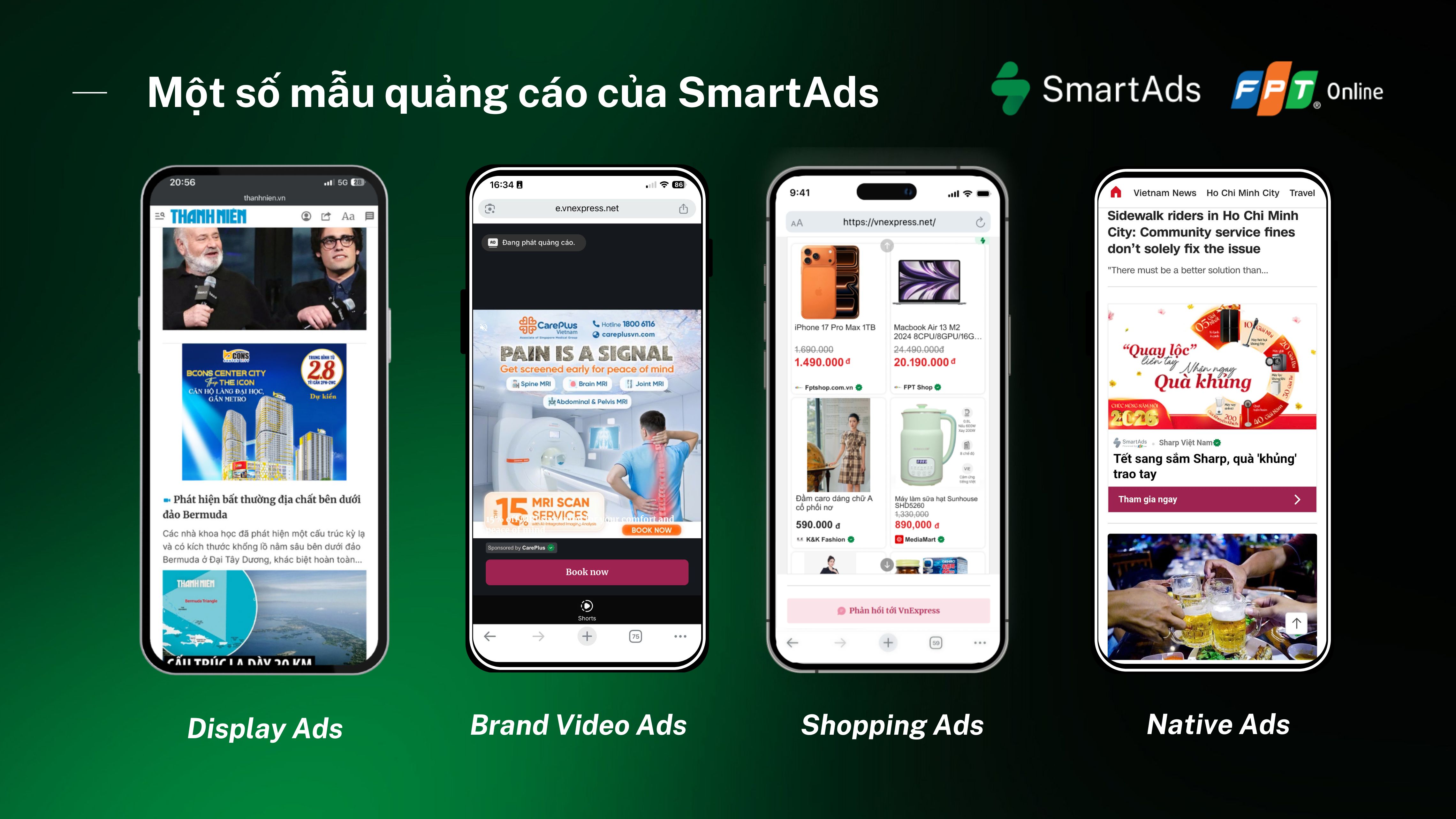 Demo các hình thức quảng cáo hiện tại của SmartAds
