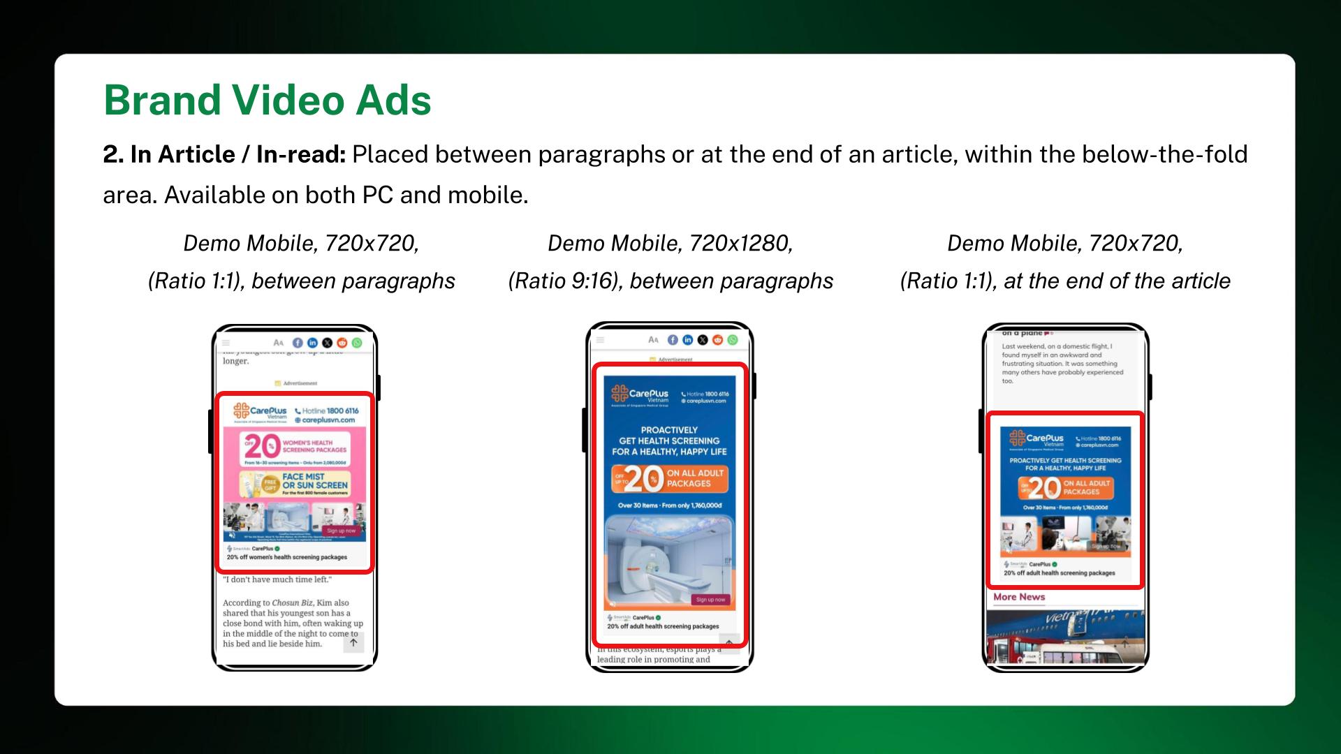 Demonstration of Brand video ads on mobile