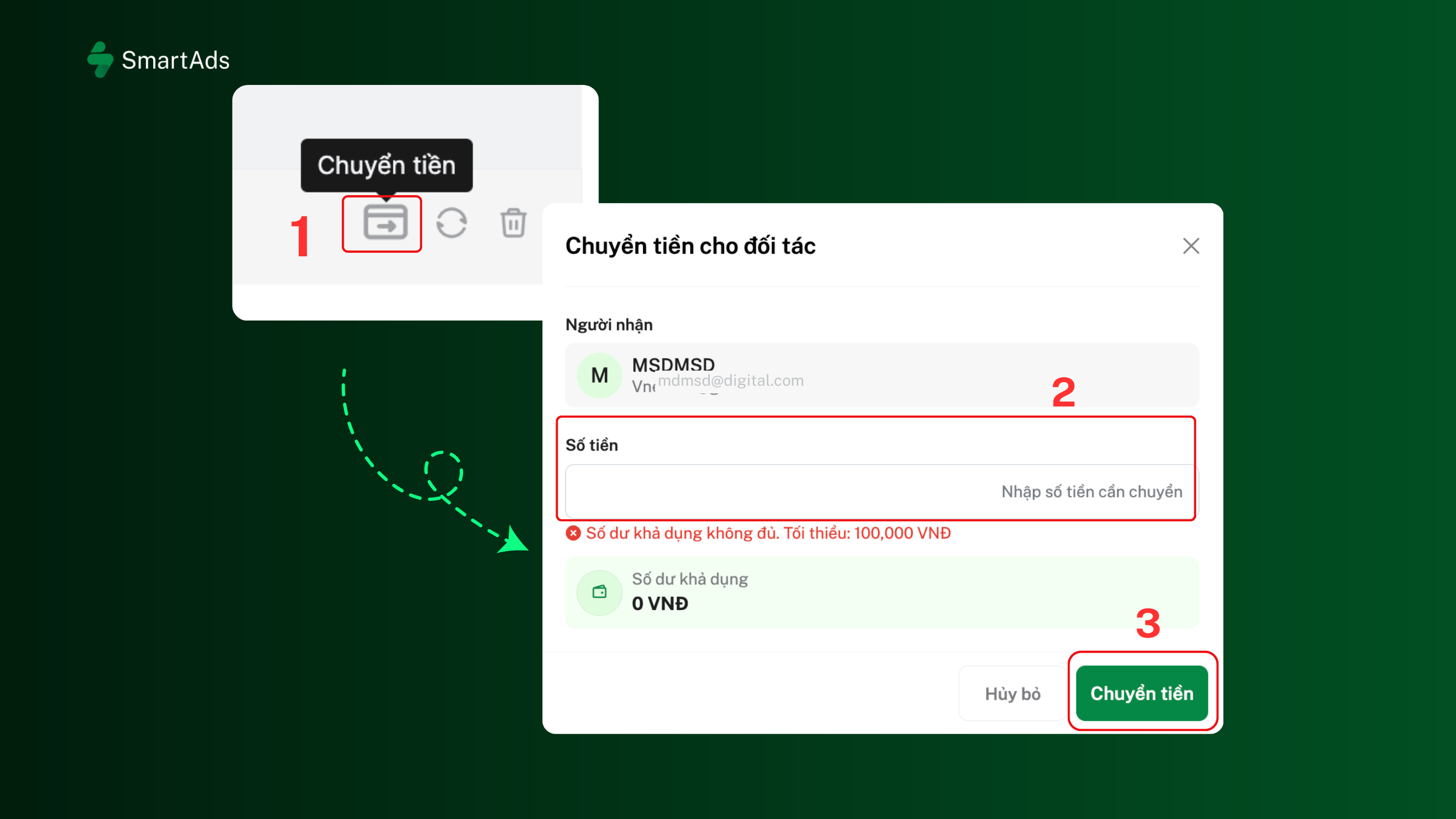 How to transfer funds on the SmartAds system