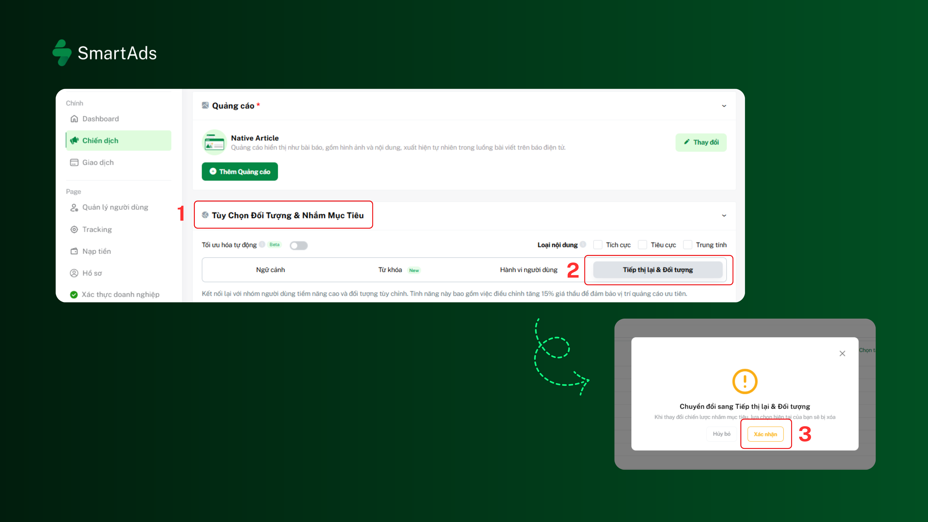 Illustration of using the SmartAds Tracking Code for a retargeting campaign