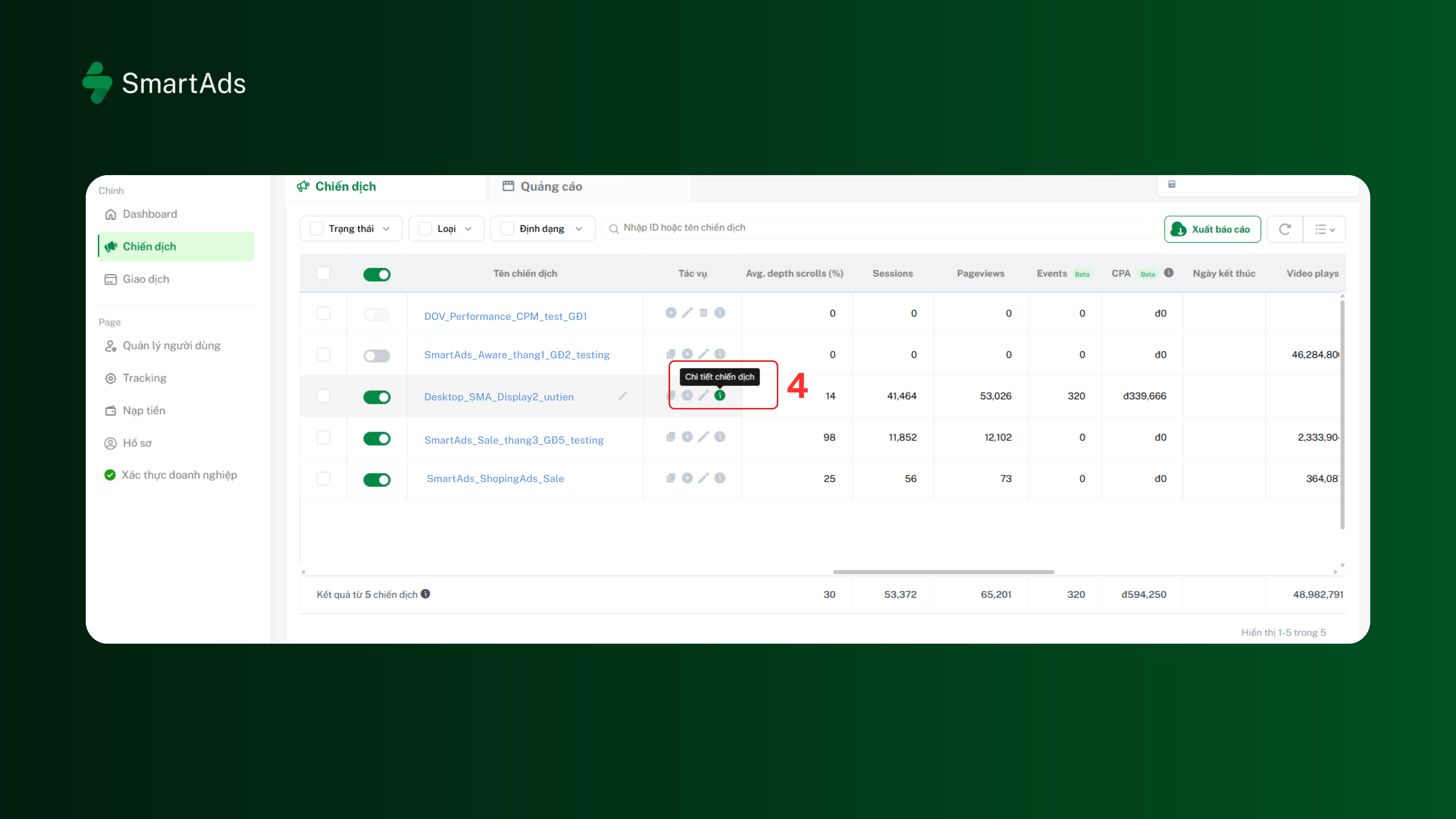 Illustration of viewing tracking reports from the details screen