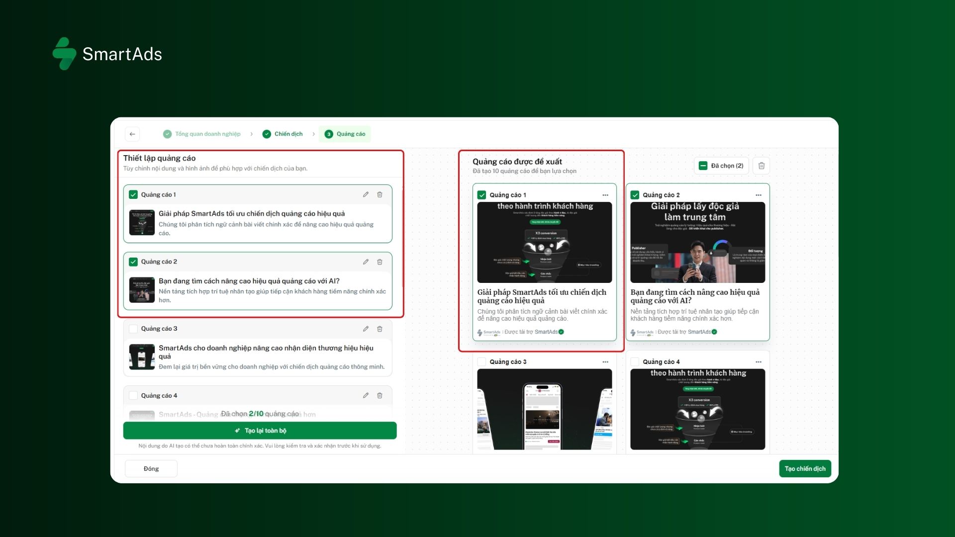 Figure 4: Preview and select ad creatives automatically generated by Smart Campaign.